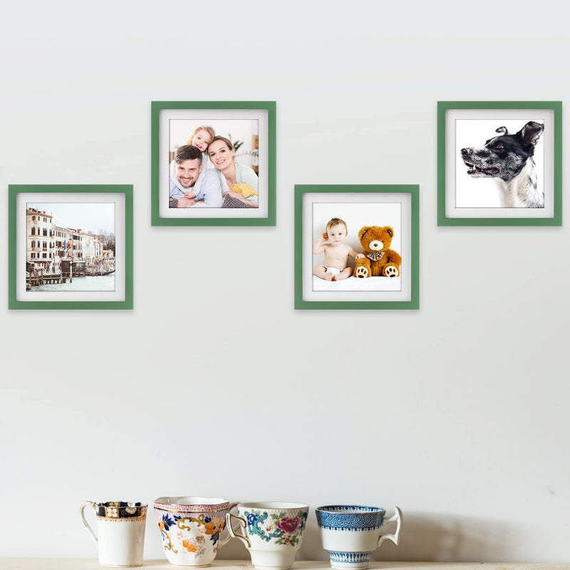 WUTL 10x10 Green Picture Frames Square Classic Natural Wood 4 Pack for Wall Mounting and Tabletop Display - Image 5